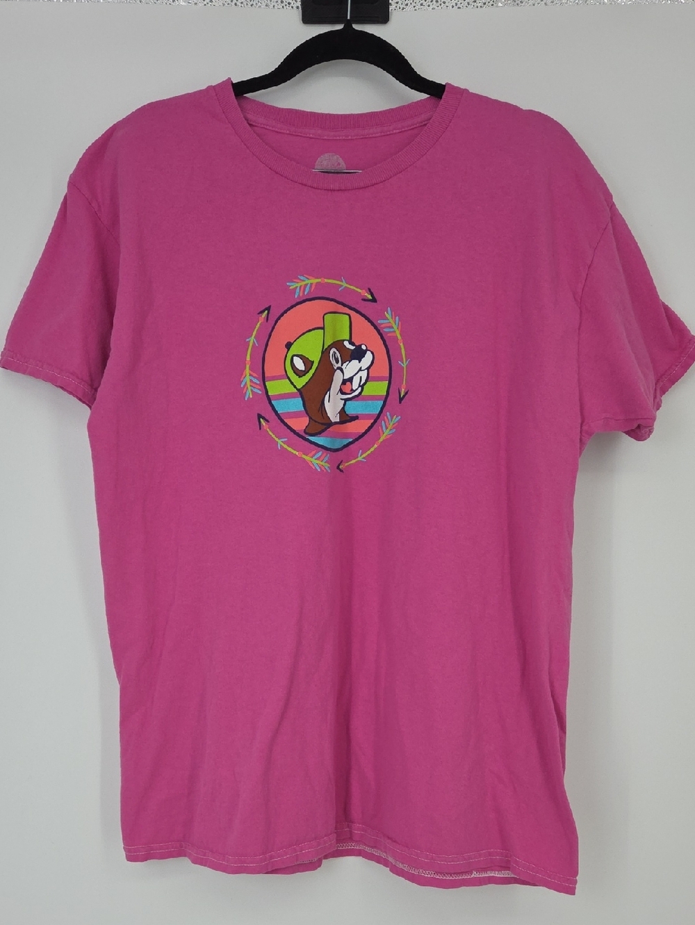 Bright Pink Graphic Tee with Cartoon Design